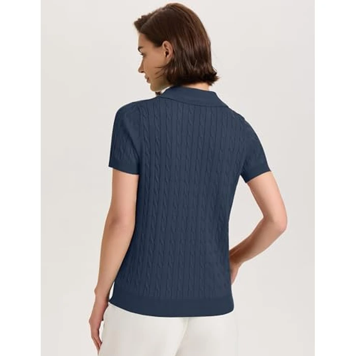 Micoson Women's Short Sleeve Polo Shirts 2025 Summer Collared V Neck Cable Knit Blouse Soft Business Casual Tops(Blue Gray,S) by Micoson - Image 8