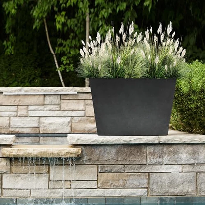 Sonata 20 in. H x 28 in W. Rectangle Slate Rubber Self-Watering Trough Planter by Tierra Verde - Image 3