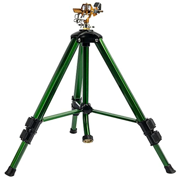 Hourleey Impact Sprinkler on Tripod Base, Heavy Duty Brass Sprinklers for Yard Lawn Garden, 0-360 Degree Large Area Coverage, 3/4 Inch Connector Extension Legs Flip Locks with Brass Sprinkler Head by Hourleey - Used - Very Good condition