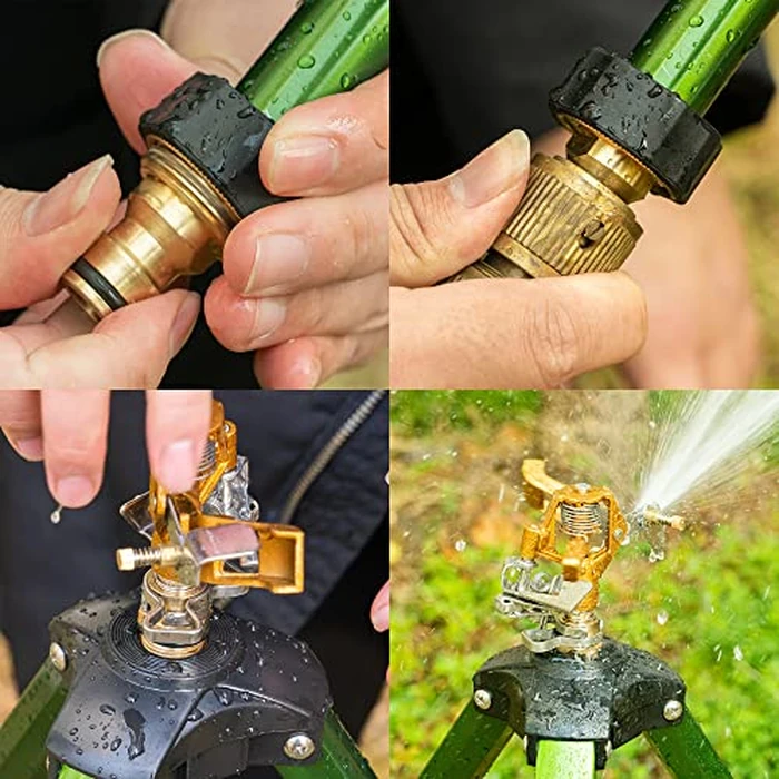 Hourleey Impact Sprinkler on Tripod Base, Heavy Duty Brass Sprinklers for Yard Lawn Garden, 0-360 Degree Large Area Coverage, 3/4 Inch Connector Extension Legs Flip Locks with Brass Sprinkler Head by Hourleey - Image 6