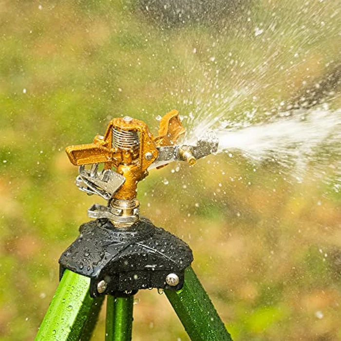 Hourleey Impact Sprinkler on Tripod Base, Heavy Duty Brass Sprinklers for Yard Lawn Garden, 0-360 Degree Large Area Coverage, 3/4 Inch Connector Extension Legs Flip Locks with Brass Sprinkler Head by Hourleey - Image 7