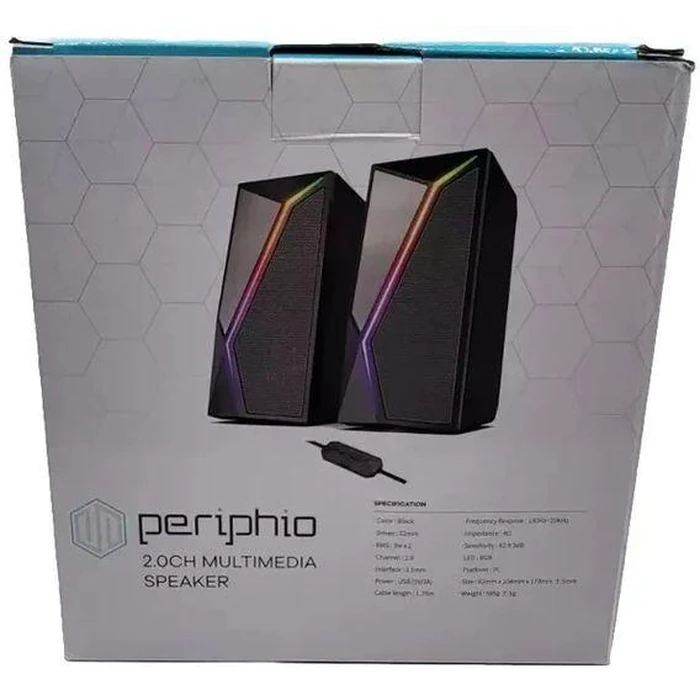 Periphio PER-SPK2.0-G2-VT 2.0CH Multimedia Speaker with RGB LED - Black by Periphio - Refurbished - Excellent condition - US$40.53