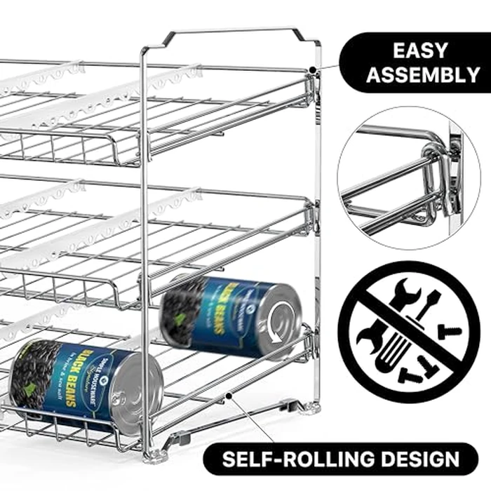 Simple Houseware Stackable Can Organizer Rack for Pantry/Cabinet - 11.5" D x 17" W x 13.75" H, Holds 36 Cans, 3-Tier Can Food Storage Dispenser, Chrome by Simple Houseware - Image 4