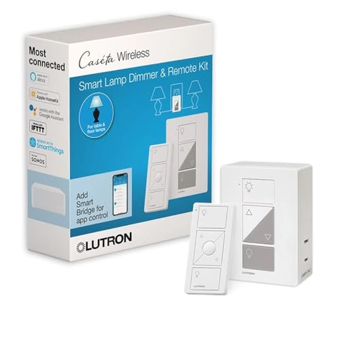Lutron Caseta Plug-In Smart Lamp Dimmer Switch Kit with Pico Remote (Lutron Hub Required), Smart Light Switch Dimmer for Floor & Table Lamps, LED Lights, P-PKG1P-WH, White by Lutron - Used - Like New condition - US$52.20