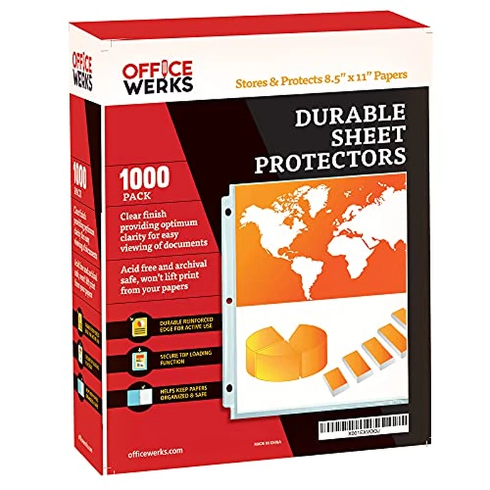 Office Werks 1000 Bulk Sheet Protectors, 8.5 X 11 Inch Clear Page for 3 Ring Binder, 35 Micron Plastic Sheet Sleeves, Durable Top Loading Paper Protector with Reinforced Holes Archival Safe by Office Werks - Used - Like New condition