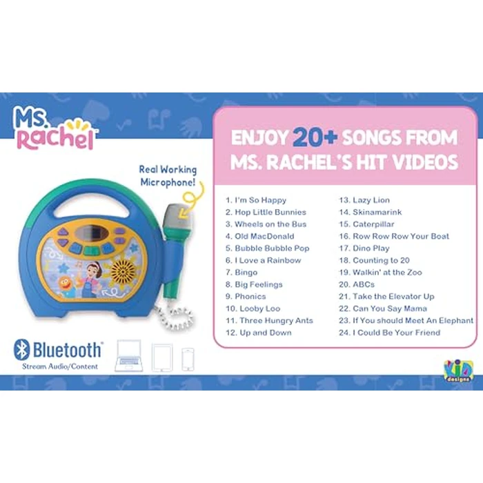 eKids Ms Rachel Kids Karaoke Machine, Portable Bluetooth Party Speaker with Microphone and Built-in Music, Designed for Fans of Ms Rachel Toys by eKids - Image 2
