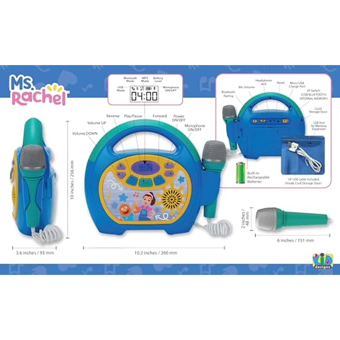 eKids Ms Rachel Kids Karaoke Machine, Portable Bluetooth Party Speaker with Microphone and Built-in Music, Designed for Fans of Ms Rachel Toys by eKids - Image 5