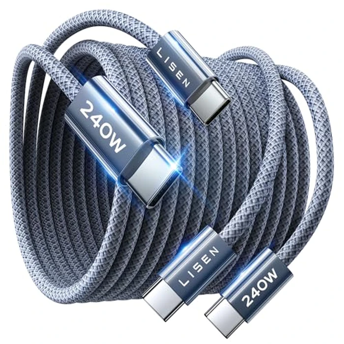 LISEN USB C Cable 240W - [6.6ft 2Pack] Nylon Braided Type C Cable Fast Charge PD3.1 USBC Fast Charging Data Cord for iPhone 17 16 Pro Max Samsung MacBook Pro,Xbox,iPad Pro/Air, Switch 2 by LISEN - Used - Like New condition