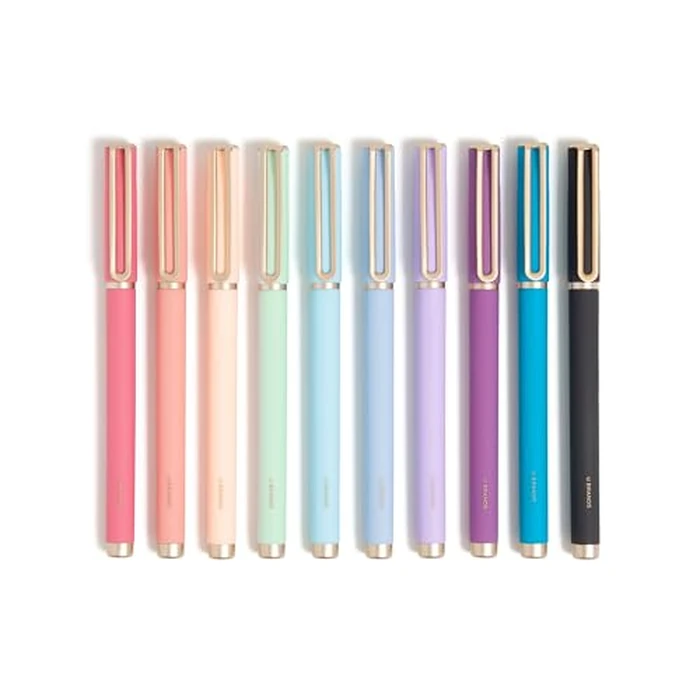 U Brands Catalina Felt Tip Pens, Set of 10, Soft Touch Barrels, Gold Details, Medium (0.7 mm) Point, Assorted Color Ink by U Brands - Used - Like New condition - US$18.25