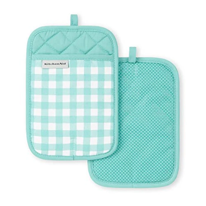 KitchenAid Gingham Pot Holder 2-Pack Set, Aqua Sky, 7"x10" by KitchenAid - Used - Like New condition