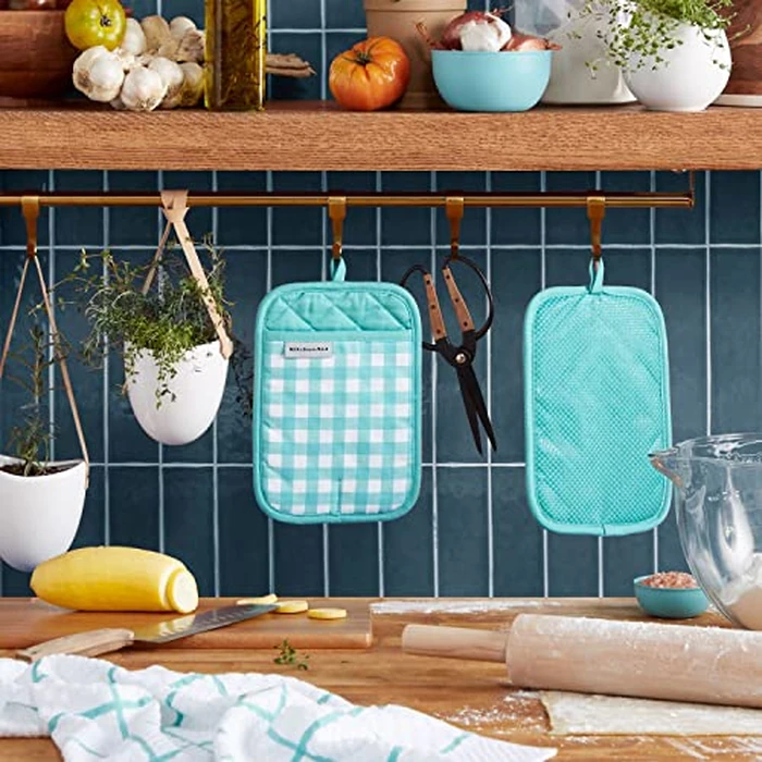 KitchenAid Gingham Pot Holder 2-Pack Set, Aqua Sky, 7"x10" by KitchenAid - Image 2
