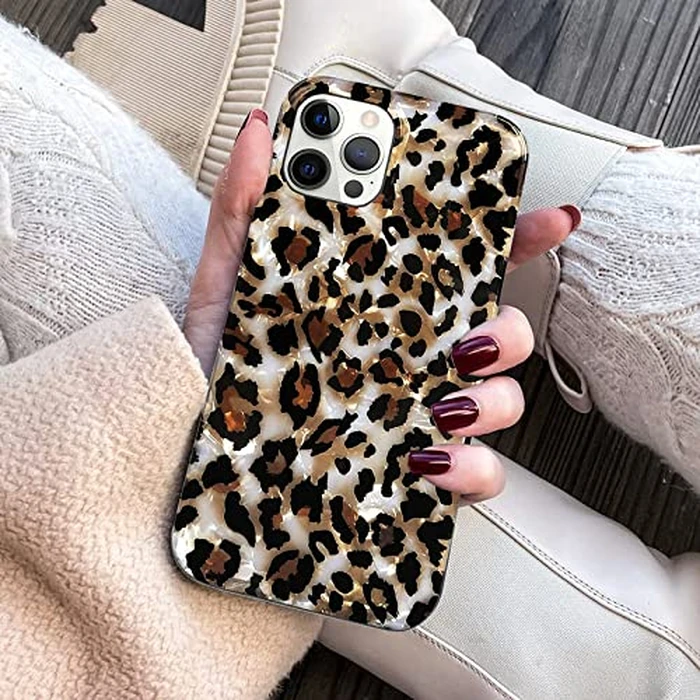 J.west Case Compatiable with iPhone 13 Pro Max 6.7 inch,Sparkly Animal Leopard Print Pattern Vintage Cheetah Glitter Translucent Clear Soft TPU Slim Protective Phone Case for Women Girls Light Brown by Jwest - Used - Acceptable condition
