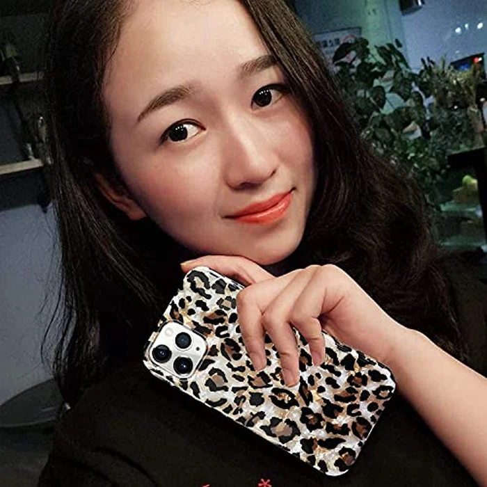 J.west Case Compatiable with iPhone 13 Pro Max 6.7 inch,Sparkly Animal Leopard Print Pattern Vintage Cheetah Glitter Translucent Clear Soft TPU Slim Protective Phone Case for Women Girls Light Brown by Jwest - Image 2