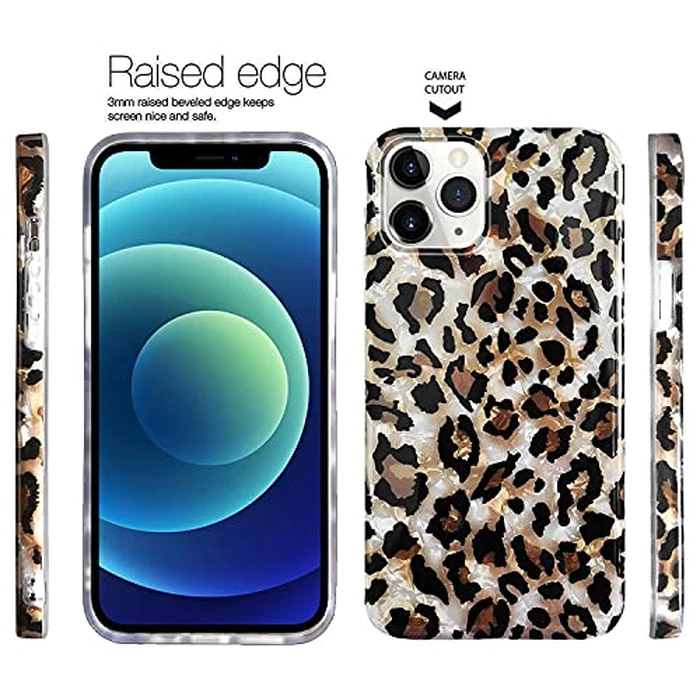 J.west Case Compatiable with iPhone 13 Pro Max 6.7 inch,Sparkly Animal Leopard Print Pattern Vintage Cheetah Glitter Translucent Clear Soft TPU Slim Protective Phone Case for Women Girls Light Brown by Jwest - Image 4