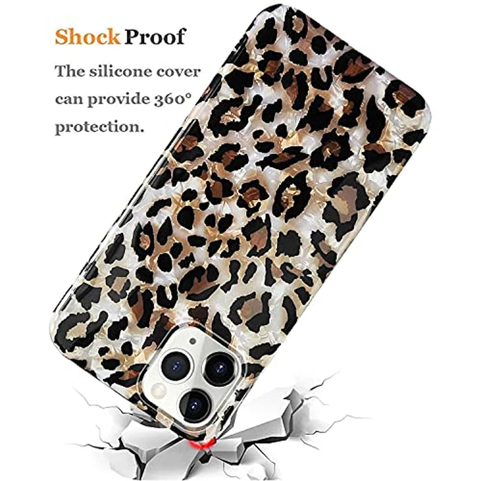 J.west Case Compatiable with iPhone 13 Pro Max 6.7 inch,Sparkly Animal Leopard Print Pattern Vintage Cheetah Glitter Translucent Clear Soft TPU Slim Protective Phone Case for Women Girls Light Brown by Jwest - Image 5