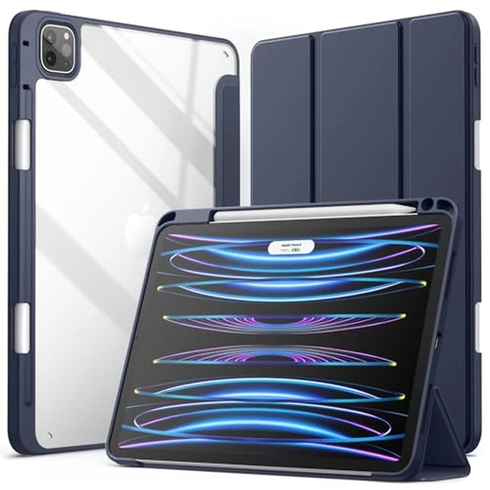 JETech Case ONLY for iPad Pro 11 Inch (2022/2021/2020/2018) with Pencil Holder, Clear Transparent Back Shell Slim Stand Shockproof Tablet Cover, Auto Wake/Sleep (Deep Navy) by JETech - Used - Acceptable condition