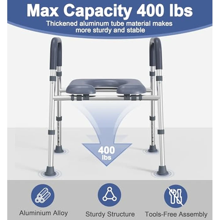 HOMLAND Toilet Seat Risers for Seniors, FSA/HSA Eligible Raised Toilet Seat with Handles & Padded Seat, Adjustable Height & Width, 400lb Elevated Toilet Seat for Elderly, Handicap, Fit Any Toilet by HOMLAND - Used - Like New condition - US$68.39