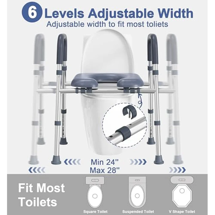 HOMLAND Toilet Seat Risers for Seniors, FSA/HSA Eligible Raised Toilet Seat with Handles & Padded Seat, Adjustable Height & Width, 400lb Elevated Toilet Seat for Elderly, Handicap, Fit Any Toilet by HOMLAND - Image 3