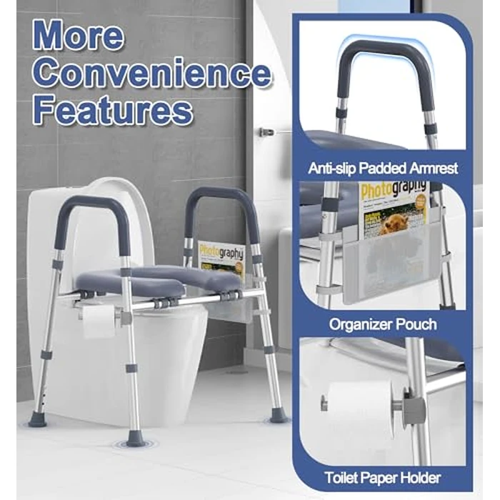 HOMLAND Toilet Seat Risers for Seniors, FSA/HSA Eligible Raised Toilet Seat with Handles & Padded Seat, Adjustable Height & Width, 400lb Elevated Toilet Seat for Elderly, Handicap, Fit Any Toilet by HOMLAND - Image 5