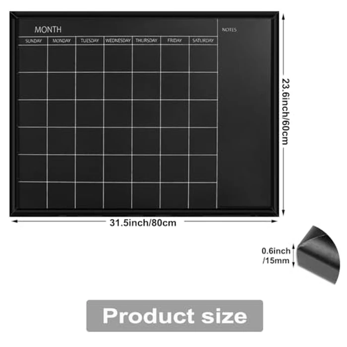Umtiti Magnetic Calendar Chalkboard, 60 * 80 cm, Black Wood Frame Chalk Board for Planning/School Timetable/Memo, Hanging Board for Office, School and Home(YLHB-BK-6080) by Umtiti - Image 3