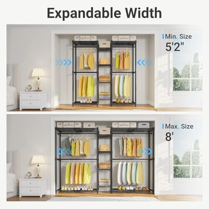 VIPEK X3 Expandable Heavy Duty Clothes Rack Adjustable from 5'2" to 8' with Adjustable Shelves and Hanger Rods, Large Freestanding Clothing Racks Reach-in & Walk-in Closet, Max Load 1210LBS, Black by VIPEK - Image 2