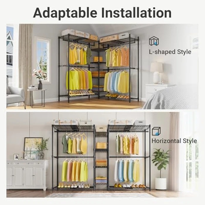 VIPEK X3 Expandable Heavy Duty Clothes Rack Adjustable from 5'2" to 8' with Adjustable Shelves and Hanger Rods, Large Freestanding Clothing Racks Reach-in & Walk-in Closet, Max Load 1210LBS, Black by VIPEK - Image 3