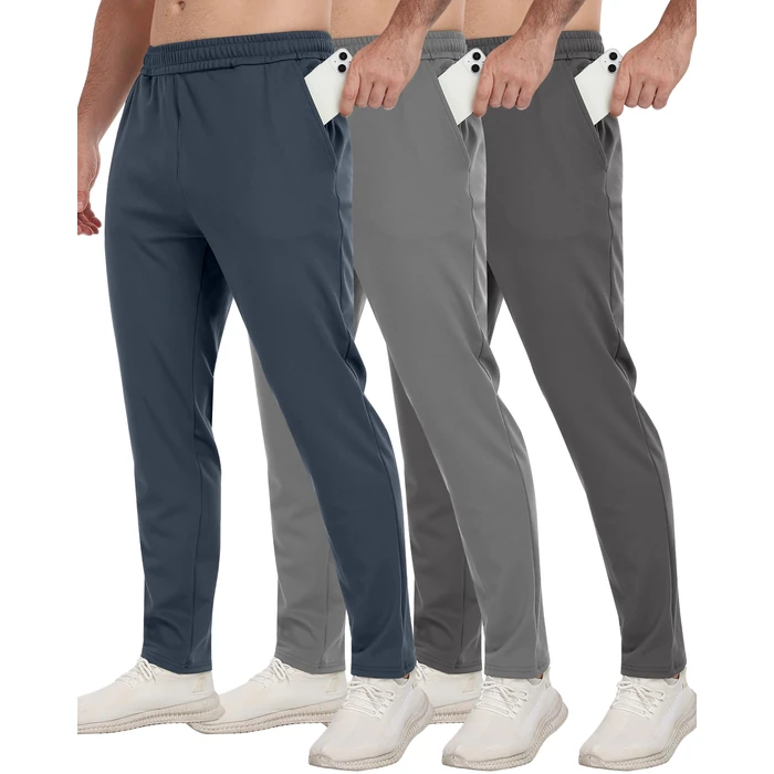 3 Pack Men's Workout Sweatpants with Pockets,Athletic Gym Tapered Joggers Pants for Men Running Pants-DGrayLGrayNavy-L by PARISDIARY - Image 1