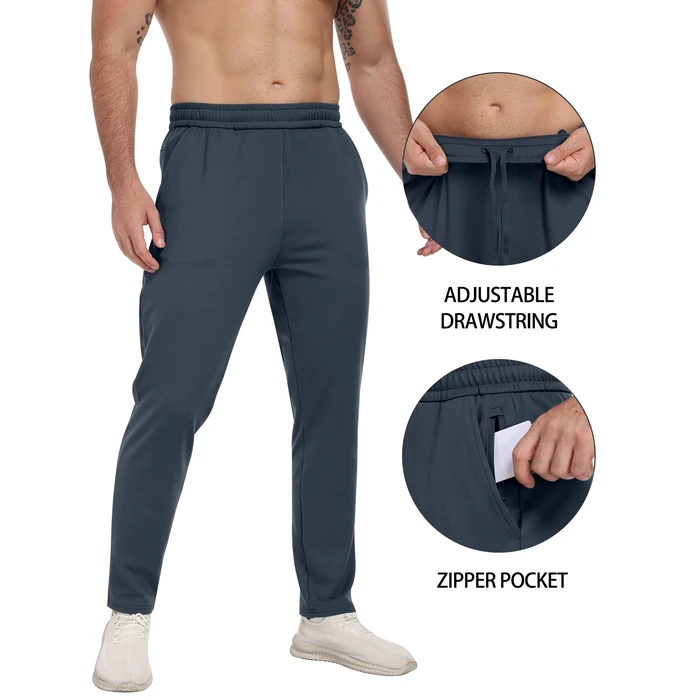 3 Pack Men's Workout Sweatpants with Pockets,Athletic Gym Tapered Joggers Pants for Men Running Pants-DGrayLGrayNavy-L by PARISDIARY - Image 3