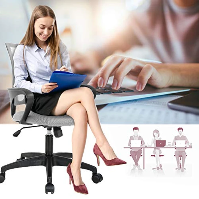 BestOffice Home Office Chair Ergonomic Desk Chair Mesh Computer Chair with Lumbar Support Armrest Executive Rolling Swivel Adjustable Mid Back Task Chair for Adults, Black (Grey) by BestOffice - Image 2