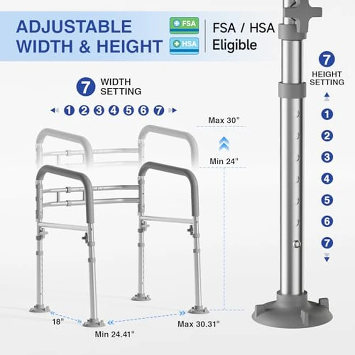 Loyoda Foldable Toilet Safety Rails for Seniors - Adjustable Toilet Safety Frame & Toilet Handles for Elderly & Disabled, Fits Most Toilets, 350lb Capacity, Gray by Loyoda - Image 2