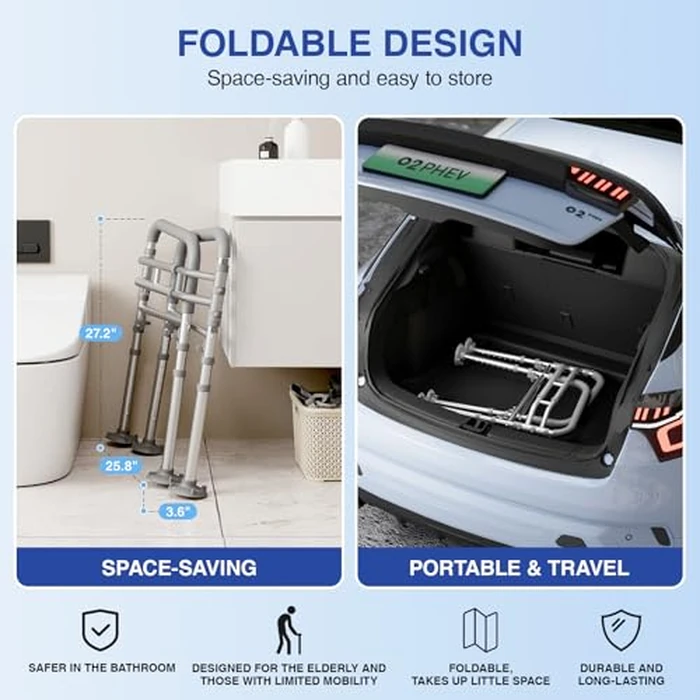 Loyoda Foldable Toilet Safety Rails for Seniors - Adjustable Toilet Safety Frame & Toilet Handles for Elderly & Disabled, Fits Most Toilets, 350lb Capacity, Gray by Loyoda - Image 4