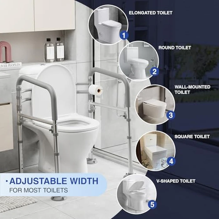Loyoda Foldable Toilet Safety Rails for Seniors - Adjustable Toilet Safety Frame & Toilet Handles for Elderly & Disabled, Fits Most Toilets, 350lb Capacity, Gray by Loyoda - Image 5