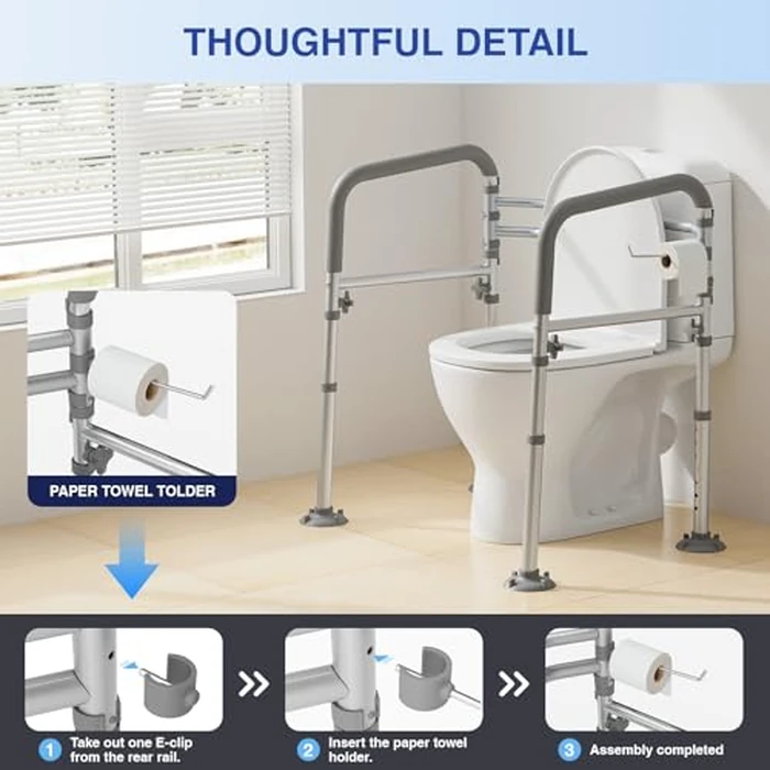 Loyoda Foldable Toilet Safety Rails for Seniors - Adjustable Toilet Safety Frame & Toilet Handles for Elderly & Disabled, Fits Most Toilets, 350lb Capacity, Gray by Loyoda - Image 6