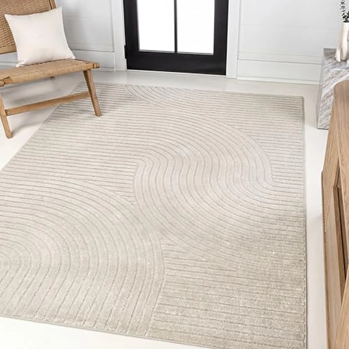 JONATHAN Y Hallie High-Low Curve Ivory/Cream Indoor/Outdoor Area Rug, 8x10, Minimalist, Japandi, Pet Friendly, Non-Shedding, Stain Resistant, Hose-Washable for Backyard, Patio, Porch (SCN100B-8) by JONATHAN Y - Image 1