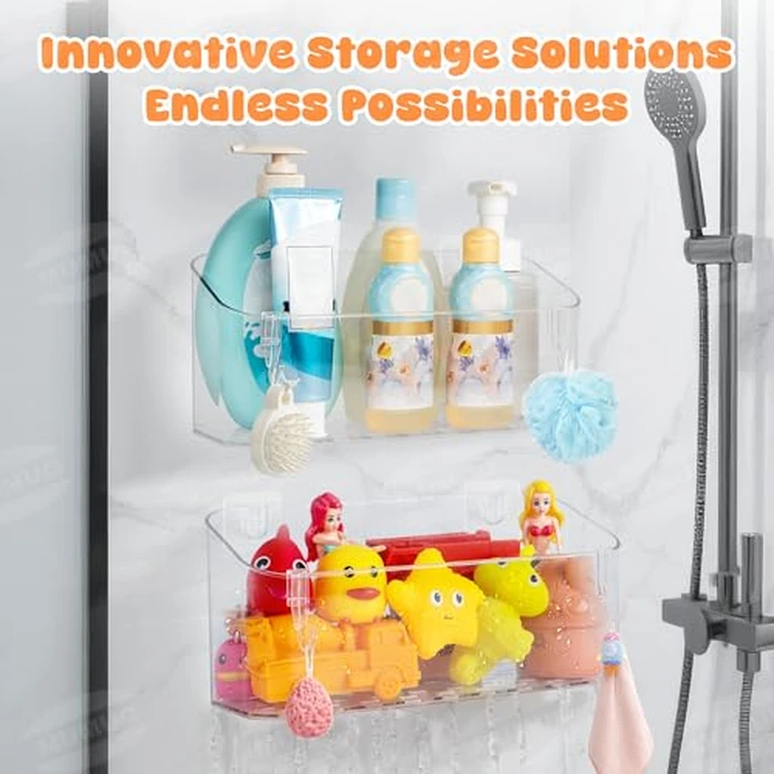 Bath Toy Storage Adhesive Shelf Shower Caddy Acrylic Shower Shelves Bathroom Organizers for Baby Bath Toys Bathtub Toy Storage Holder Large Capacity Bathroom Wall Organizer Tub Accessories, 2 Pack by MUMUQ - Image 2