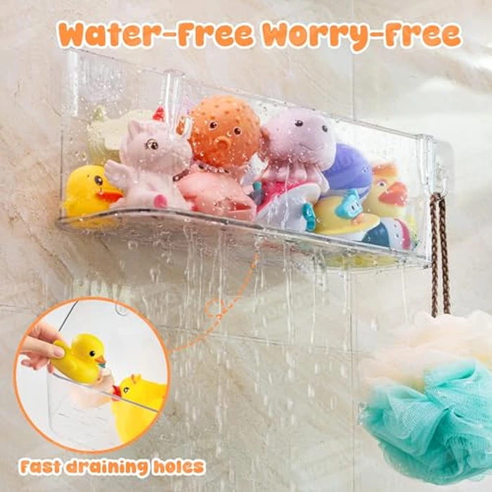 Bath Toy Storage Adhesive Shelf Shower Caddy Acrylic Shower Shelves Bathroom Organizers for Baby Bath Toys Bathtub Toy Storage Holder Large Capacity Bathroom Wall Organizer Tub Accessories, 2 Pack by MUMUQ - Image 3