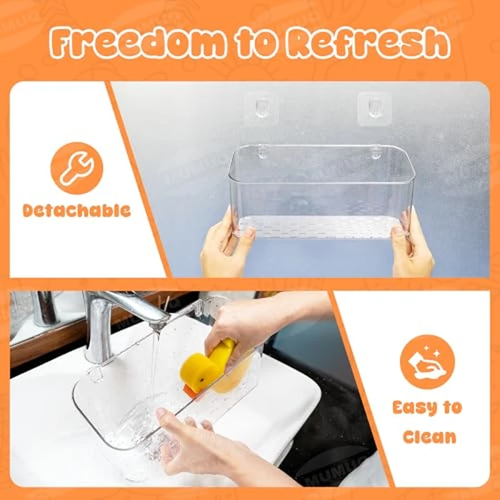 Bath Toy Storage Adhesive Shelf Shower Caddy Acrylic Shower Shelves Bathroom Organizers for Baby Bath Toys Bathtub Toy Storage Holder Large Capacity Bathroom Wall Organizer Tub Accessories, 2 Pack by MUMUQ - Image 4
