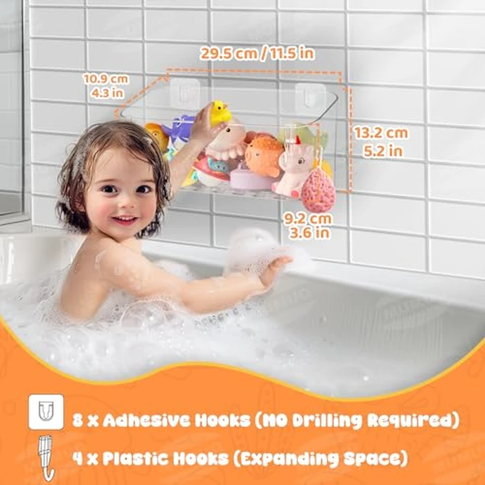 Bath Toy Storage Adhesive Shelf Shower Caddy Acrylic Shower Shelves Bathroom Organizers for Baby Bath Toys Bathtub Toy Storage Holder Large Capacity Bathroom Wall Organizer Tub Accessories, 2 Pack by MUMUQ - Image 6