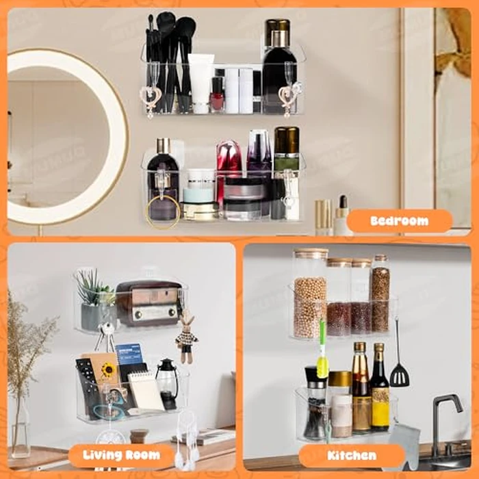 Bath Toy Storage Adhesive Shelf Shower Caddy Acrylic Shower Shelves Bathroom Organizers for Baby Bath Toys Bathtub Toy Storage Holder Large Capacity Bathroom Wall Organizer Tub Accessories, 2 Pack by MUMUQ - Image 7