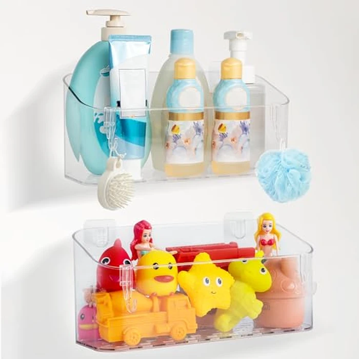 Bath Toy Storage Adhesive Shelf Shower Caddy Acrylic Shower Shelves Bathroom Organizers for Baby Bath Toys Bathtub Toy Storage Holder Large Capacity Bathroom Wall Organizer Tub Accessories, 2 Pack by MUMUQ - Image 8