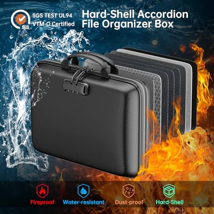 DocSafe Fireproof File Organizer with Lock, Hard-Shell Case Fireproof Document Box with 13 Pocket Accordion File Folder, Portable Home Office Travel Safe Storage for Important Documents Laptop Black by DocSafe - Image 2