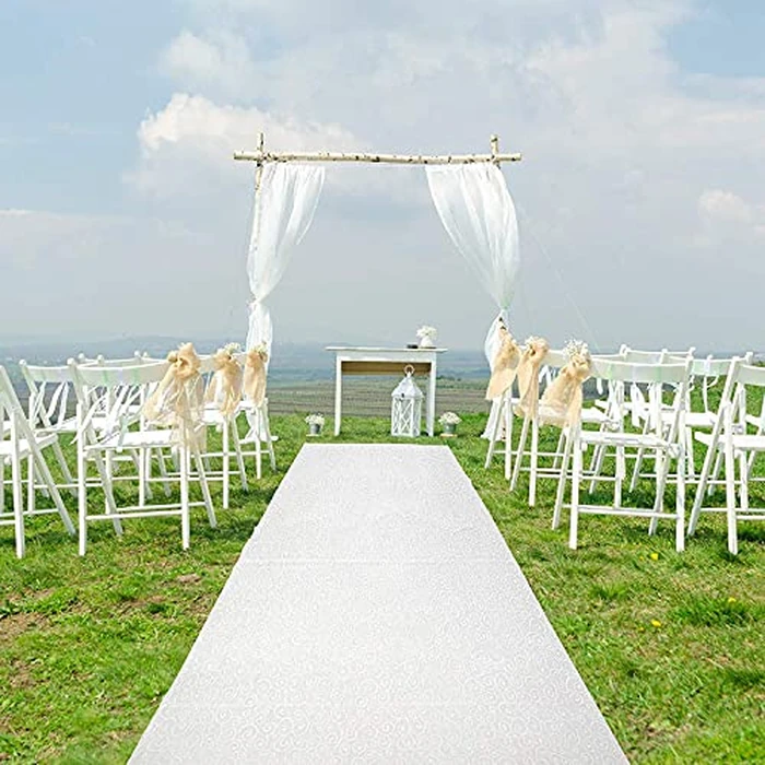 White Wedding Aisle Runner - Professional-Grade Nylon, Includes Tape Double-Sided Adhesive - Disposable Scroll Pattern Runner Great for Indoor or Outdoor Weddings, Prom, Parties by J&A Homes - Image 5