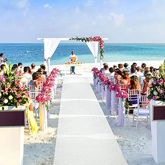 White Wedding Aisle Runner - Professional-Grade Nylon, Includes Tape Double-Sided Adhesive - Disposable Scroll Pattern Runner Great for Indoor or Outdoor Weddings, Prom, Parties by J&A Homes - Image 6