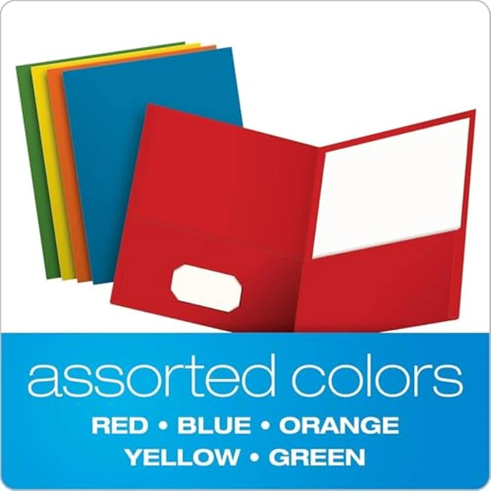 Oxford Two Pocket Folders, Textured Paper, Assorted Colors (Blue, Red, Yellow, Orange, Green), For School, Home, and Office, Letter Size, 25 Per Box (57513EE) by Oxford - Image 4