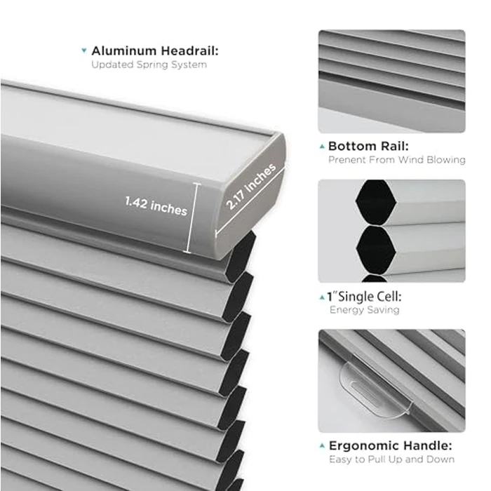Joydeco Cellular Shades, Cordless Blackout Shades for Indoor Windows, Honeycomb Blinds for Thermal Insulated & Noise Reduction (Grey, 33" W x 64" H) by Joydeco - Image 2