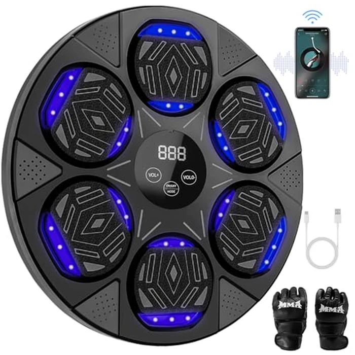 Music Boxing Machine for Adults & Kids, Wall Mounted Boxing Punching Pad with Gloves, Smart Training for Home, Office, Gym (Upgraded 9 Modes & 9 Speeds) by Poetish - Used - Acceptable condition