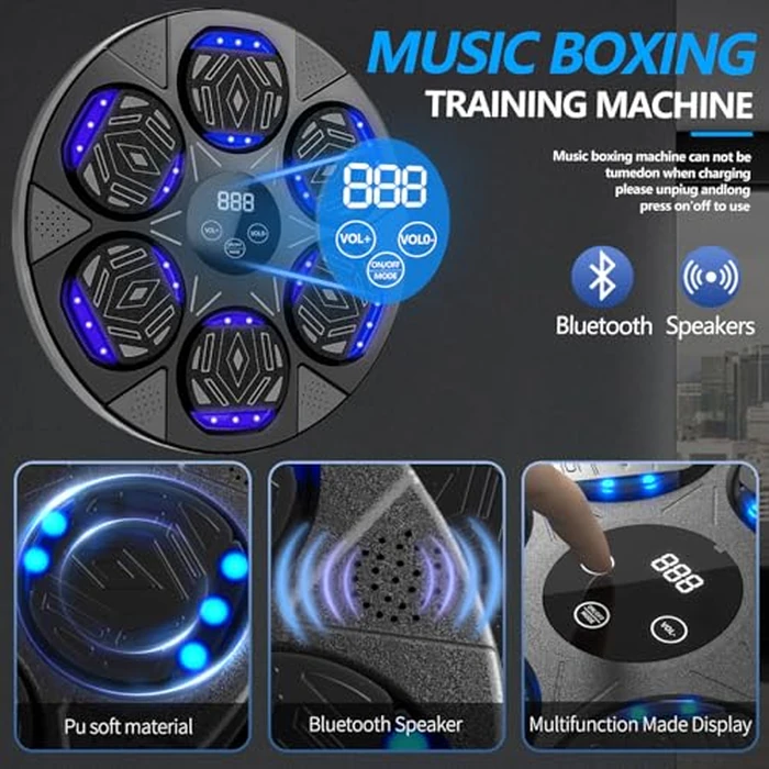 Music Boxing Machine for Adults & Kids, Wall Mounted Boxing Punching Pad with Gloves, Smart Training for Home, Office, Gym (Upgraded 9 Modes & 9 Speeds) by Poetish - Image 4