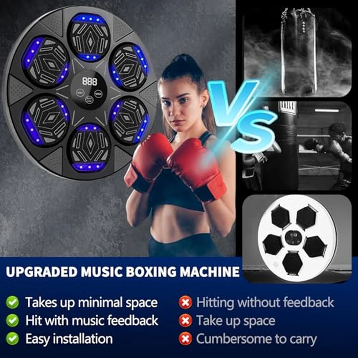 Music Boxing Machine for Adults & Kids, Wall Mounted Boxing Punching Pad with Gloves, Smart Training for Home, Office, Gym (Upgraded 9 Modes & 9 Speeds) by Poetish - Image 5