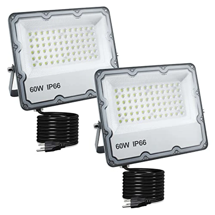 Indmird 2 Pack 60W Led Outdoor Flood Light, Exterior Flood Lights, Plug in Flood Light, for Yard, Stadium, Playground, Lawn,Garden, Garages,Basketball Court by Indmird - Image 1