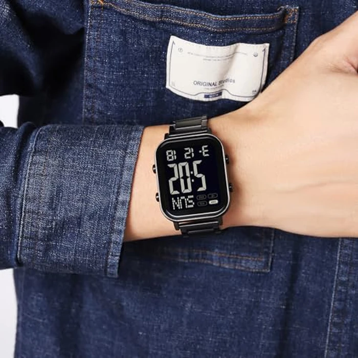 FANMIS Classic Unisex Digital Sports Watches Women's Men's Multifunctional Watch Stainless Steel Band Square Big Numbers Dial Waterproof Electronic Led Watch (Rose Black) by FANMIS - Image 4